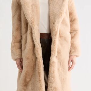 Luxury Faux Fur Long Coat in Oatmeal Crush